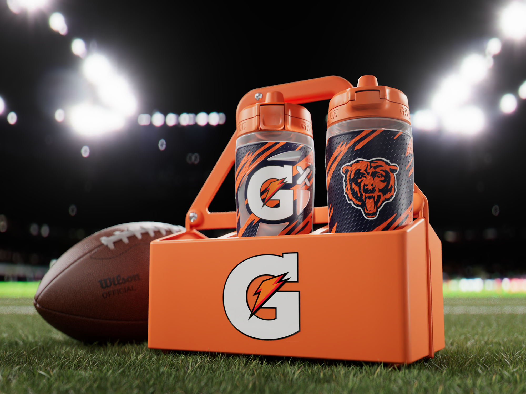 Gatorade 6 bottle carrier shown loaded for sideline hydration