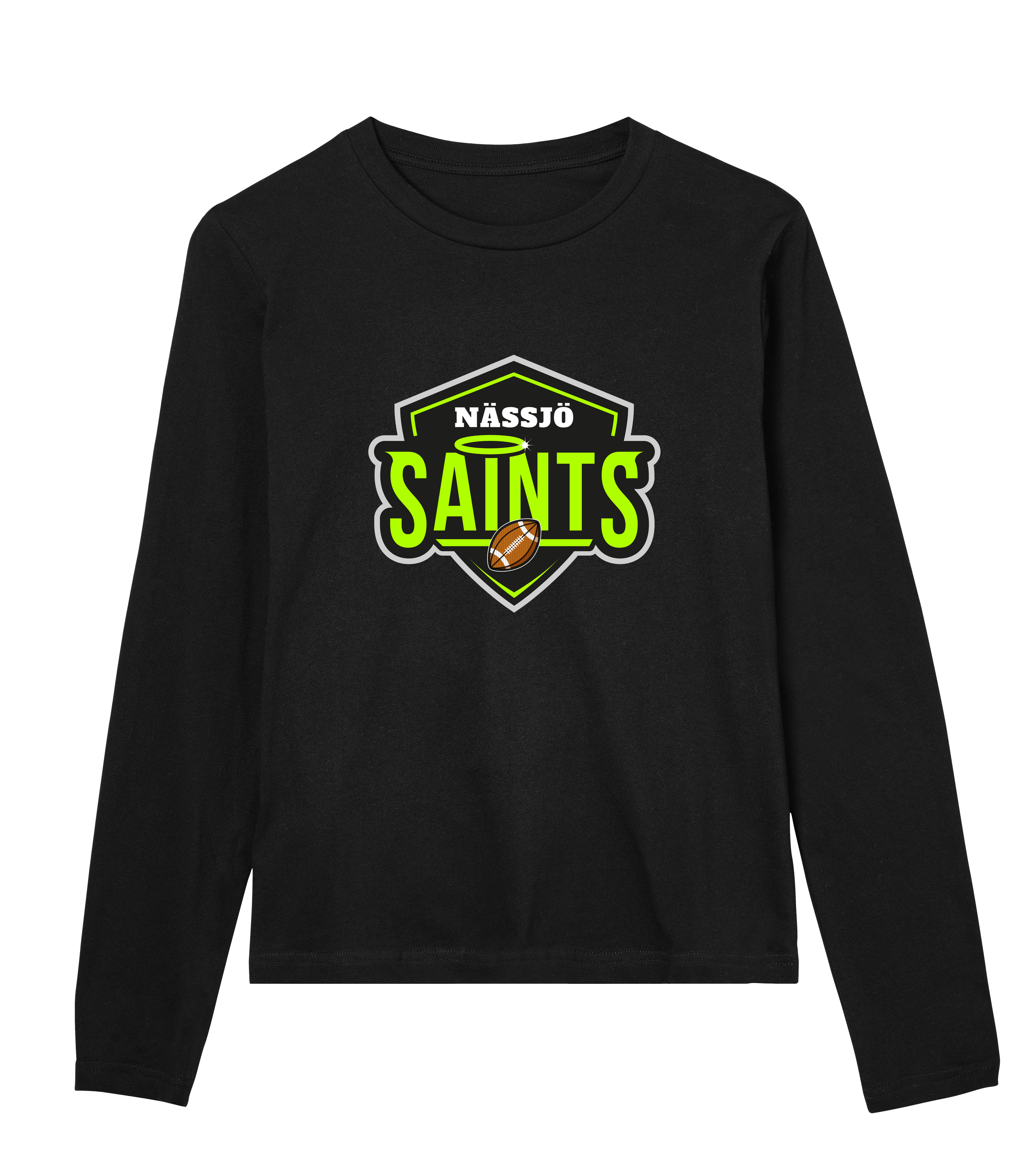 Nässjö Saints Women's black long sleeve tee in organic cotton with logo print