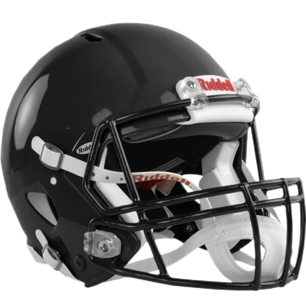 Riddell Speed Icon black football helmet with quick release faceguard system and upgraded internal padding.