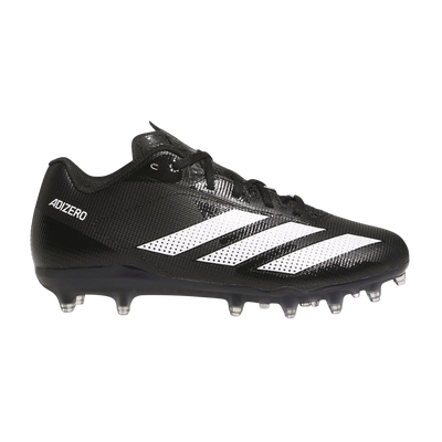 Adidas Adizero Electric 2 Youth football cleats in black with white three stripes, lateral view