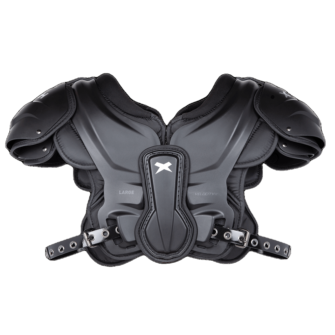 Xenith Velocity² lightweight black football shoulder pads with flexible design and durable straps