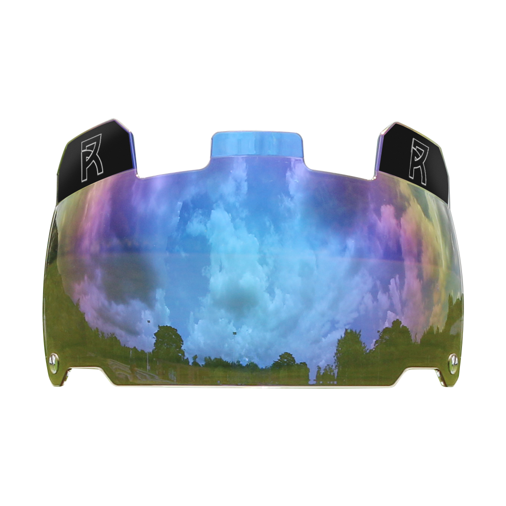 Clear Reyrr VISION NORDIC SKY football visor with high-impact polycarbonate, anti-fog and scratch-resistant coating, designed for optimal clarity and quick release attachment.