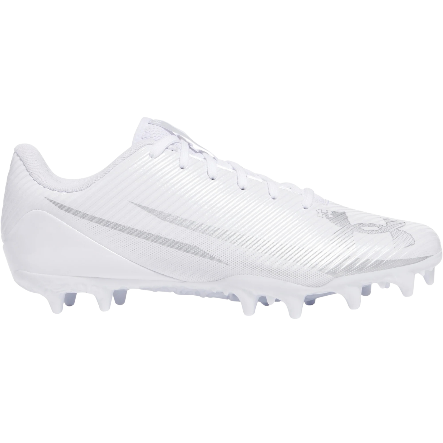 Under Armour Blur Select football cleats in white, lateral side view