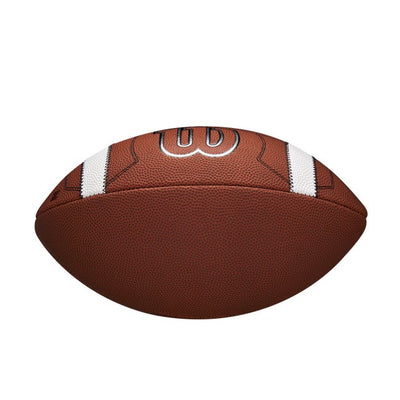 Wilson GST SpeedSkin One football, angled view of the leather and laces