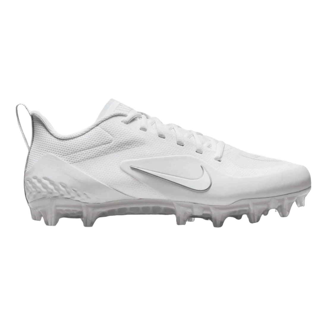 White Nike Alpha Huarache 8 Pro cleat with lightweight, flexible sole and Nike React foam for all-game comfort and stability