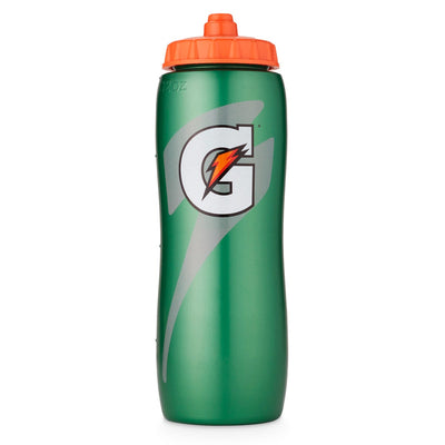 Gatorade Squeeze Sports Bottle 0,95 L, grön flaska med orange kork, framsida på vit bakgrund