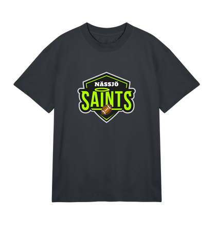 Nässjö Saints Boxy Tee men's organic cotton heavy jersey t-shirt with neon green logo and oversized fit